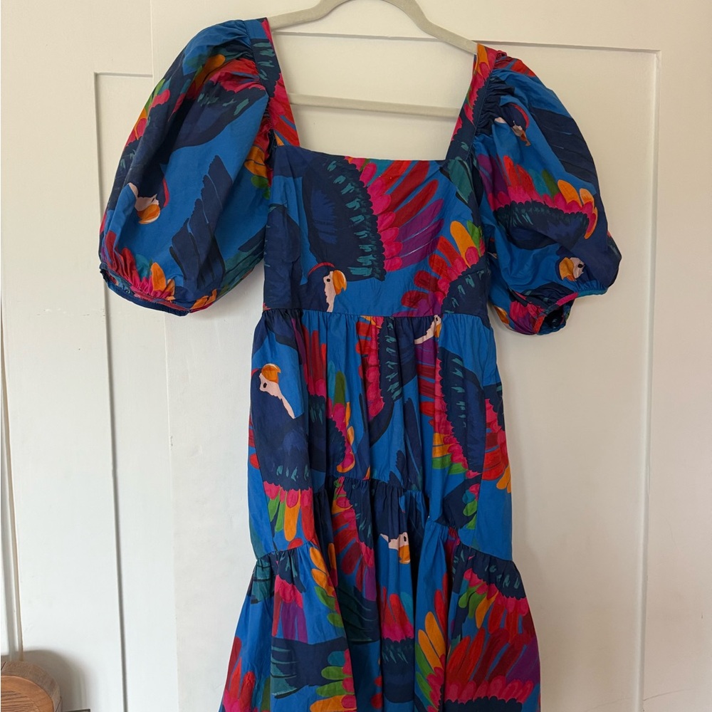 Farm Rio Puff Sleeve Dress with Parrot Print